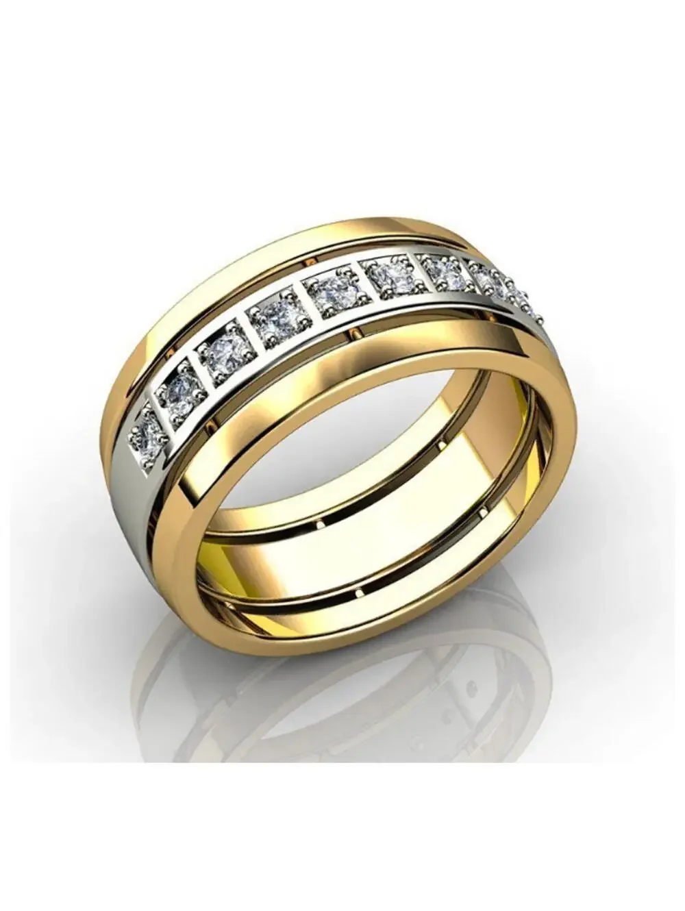 Two tone band Ring - Gold - CZs - Size 10